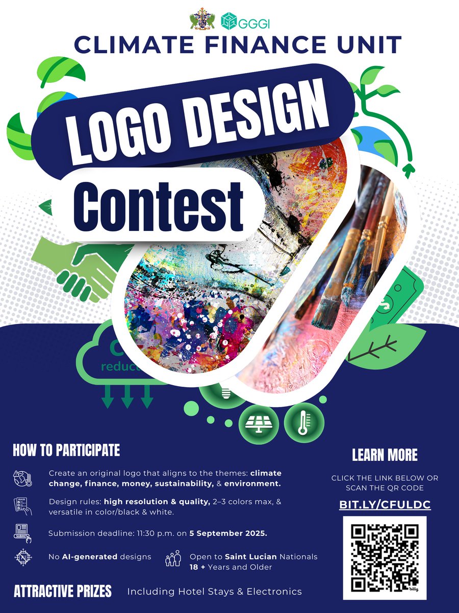 Help Shape Saint Lucia’s Climate Finance Identity. Help to design its new logo.

Deadline: Sunday, 7 September 2025 at 11:30 p.m. AST

Submit your designs (up to 2) digitally in high resolution via this link: BIT.LY/CFULDC