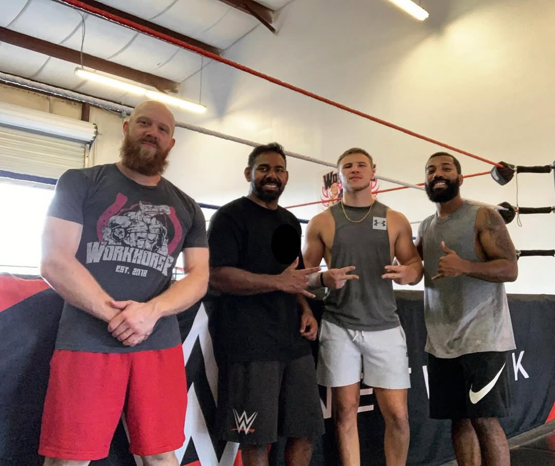 TheChicoAdams's tweet photo. Ring maintenance day at the Dungeon 🛠️
.
Honored to share today’s learning experience & opportunity alongside @AdrianButlerWWE, @RingmasterMidas, and #ShayneStetson. https://t.co/WHX8kaxL26