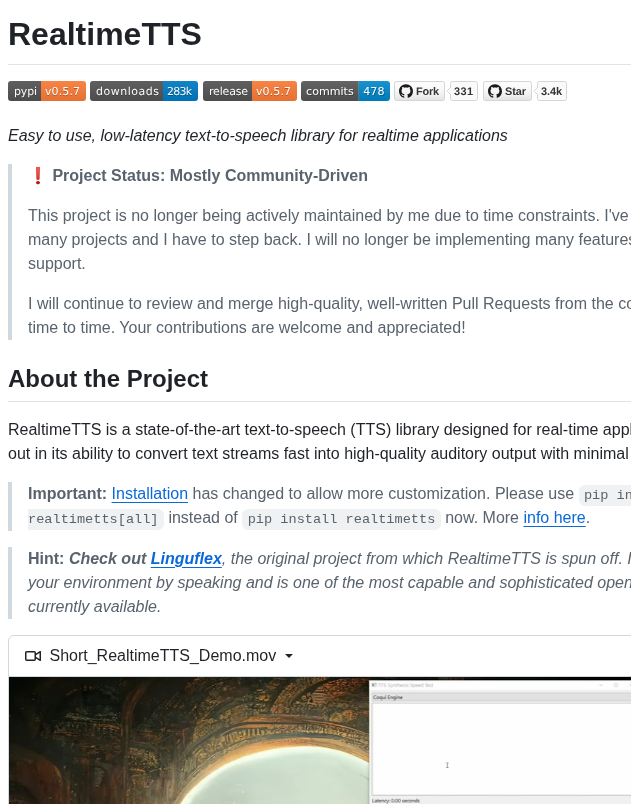 Realtime text-to-speech library for instant audio from text