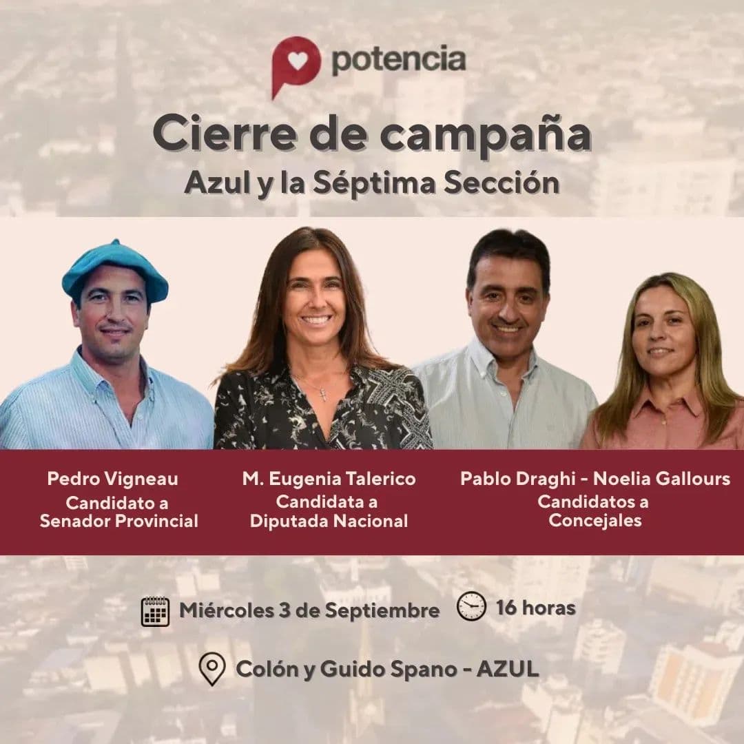 AzulPotencia's tweet photo. Los esperamos para cerrar esta campaña con todo el entusiasmo de saber que vamos x el camino correcto. Vamos Potencia!
@EquipoTalerico @eugetale @PotenciaBA @pedrovigneau @PabloDraghi2027 https://t.co/zm1l6nwBlf