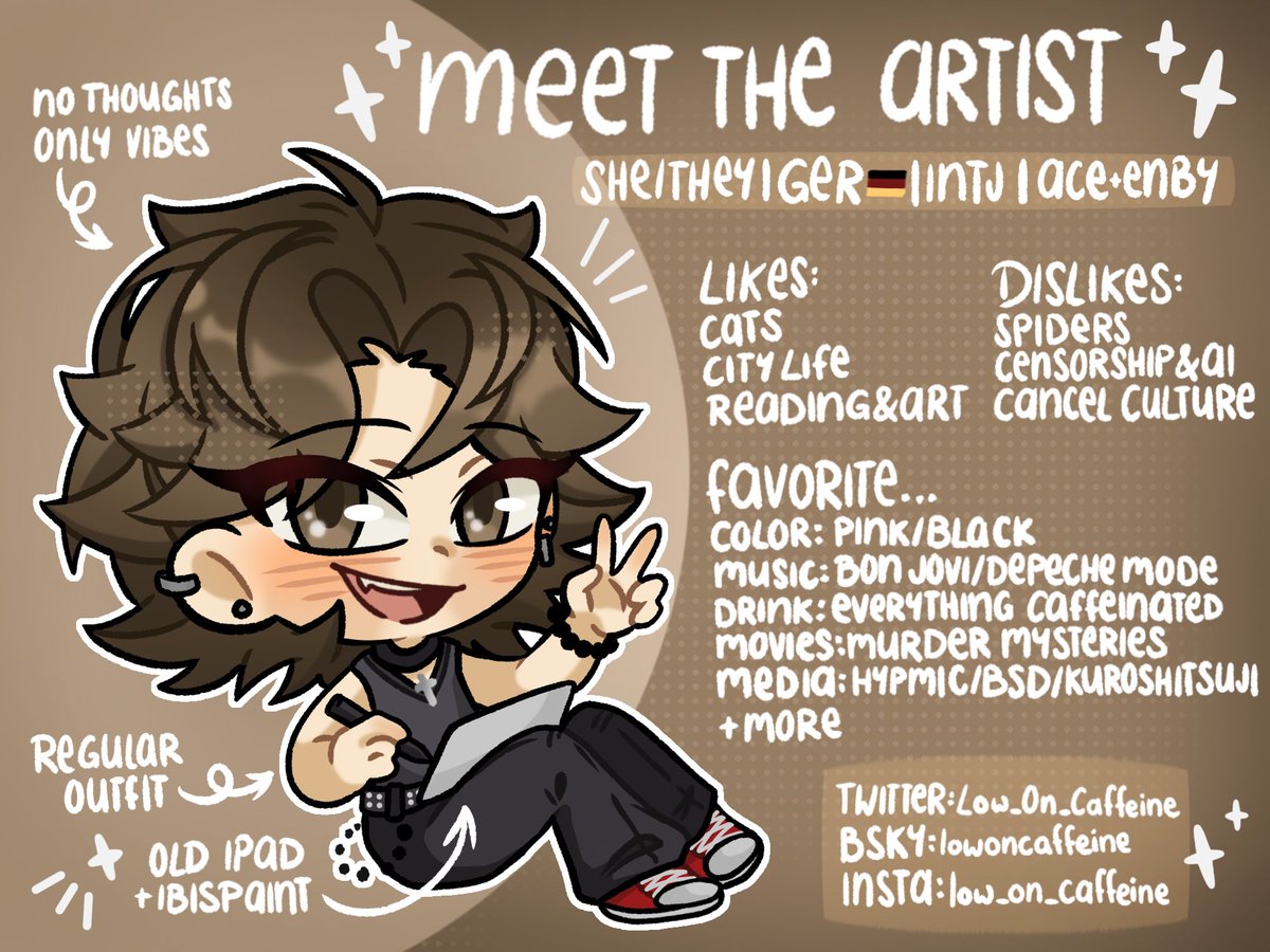 Low_On_Caffeine's tweet image. I made a quick thing! 
Get to know me!
#MeetTheArtist