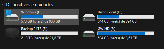 Nunca mais vou reclamar de falta de espaço no meu computador rs.

Btw, to copiando tudo do HD de 4TB para o de 24TB.