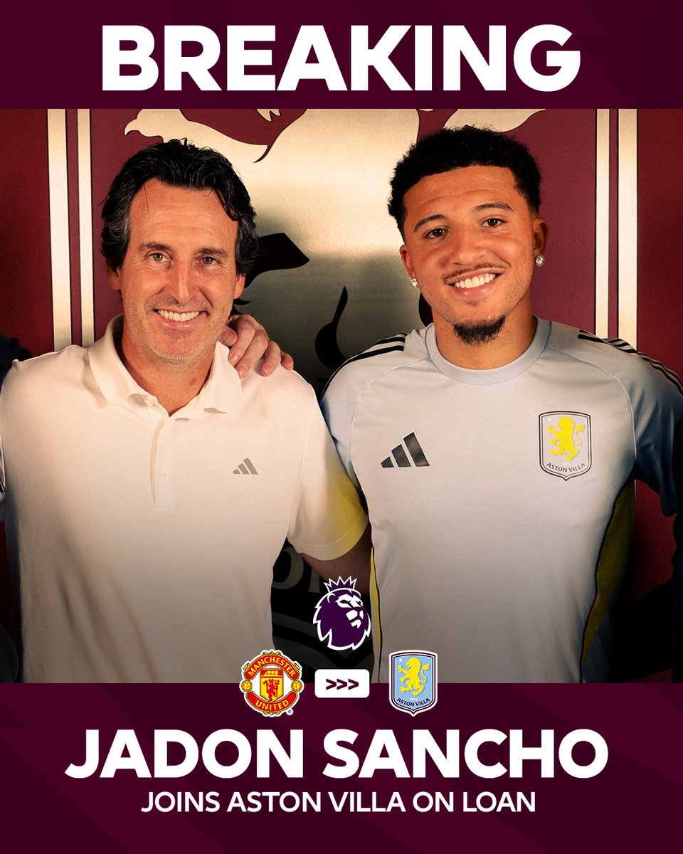 Premier League (@premierleague) on Twitter photo Jadon Sancho is Aston Villa's newest addition ✍️
The forward joins on loan for the 2025/26 season! Jadon Sancho is Aston Villa's newest addition ✍️
The forward joins on loan for the 2025/26 season!