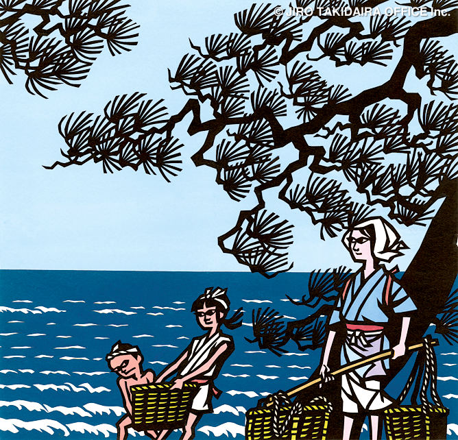 a154

磯節 <Iso-bushi (Work song of Oarai) A Japanese traditional folk song> 1973年 きりえ／和紙・洋紙、墨・水彩 22.6×23.5cm
#JiroTakidaira #滝平二郎