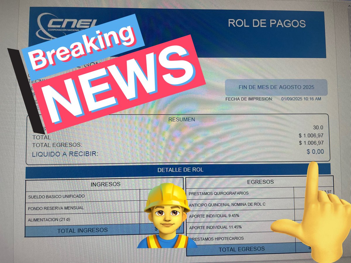 📢En este momento, 1795 trabajadores de <a href="/CNEL_EP/">CNEL EP</a> y nuestras familias estamos pasando por una situación profundamente INJUSTA. Hoy, el rol de pagos ha llegado a CERO. 
¿Cómo se supone que cubrimos los gastos del mes? ¿Con qué pagamos la comida de nuestras familias, el arriendo,