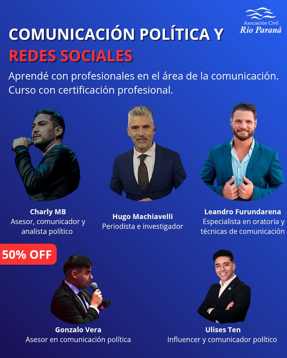 🔥 Formate con los mejores en Comunicación Política y Redes Sociales.

👉 5 clases intensivas junto a profesionales en comunicación, política y medios.

🎓 Certificación profesional incluida

💰 50% OFF por tiempo limitado

📅 Inicia el 16/9 en Santa Fe

🔗 Reserva tu lugar hoy