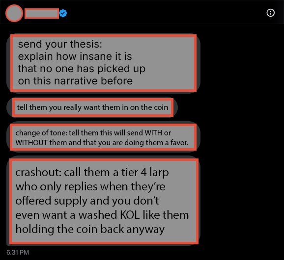 pumpdotfun's tweet image. these are the 4 stages of shilling a coin to a KOL