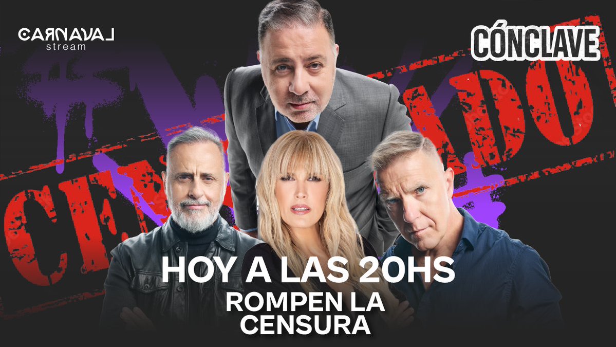 Carnaval Stream (@carnavalstream) on Twitter photo En Carnaval empezamos la semana con todo! Te queda alguna duda?
🚫 HOY CÓNCLAVE ROMPE LA CENSURA 🚫
Te esperamos: 20 Hs IMPERDIBLE
<a href="/rialjorge/">JORGE RIAL</a> <a href="/vivicanosaok/">Viviana Canosa</a> <a href="/fabdoman/">Fabián Doman</a>, <a href="/fantinofantino/">Alejandro Fantino</a> y <a href="/maurofederico/">Mauro Federico</a> En Carnaval empezamos la semana con todo! Te queda alguna duda?
🚫 HOY CÓNCLAVE ROMPE LA CENSURA 🚫
Te esperamos: 20 Hs IMPERDIBLE
<a href="/rialjorge/">JORGE RIAL</a> <a href="/vivicanosaok/">Viviana Canosa</a> <a href="/fabdoman/">Fabián Doman</a>, <a href="/fantinofantino/">Alejandro Fantino</a> y <a href="/maurofederico/">Mauro Federico</a>