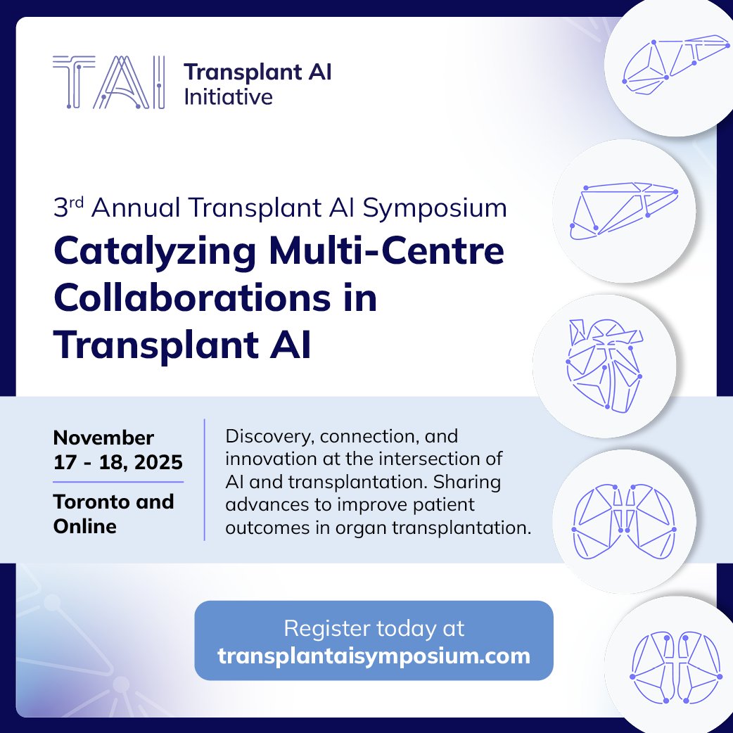 uoftcpd's tweet image. The 3rd Annual Transplant AI Symposium this fall is your front-row seat to the latest innovations.

Save with early bird registration until September 30: transplantaisymposium.com

Organized in collaboration with @UHNTransplant and @MayoTransplant.