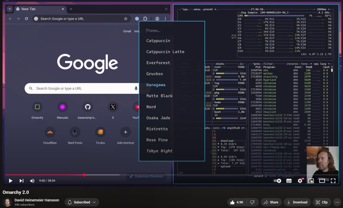 I watched the overview of Omarchy 2.0 by <a href="/dhh/">DHH</a>, and I'm blown away.

I could never have imagined that Linux could be so fast, accessible, and gorgeous. This demo makes me really want to drop everything and just play with a new OS like a kid who just got a new toy.

On a separate