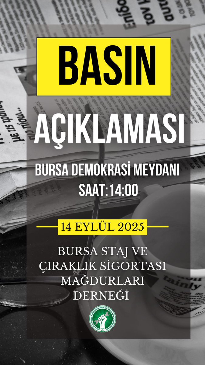CirakStajFED's tweet photo. DİKKAT! TÜM MAĞDURLARA DUYURULUR...!

Yıllardır görmezden gelinen, hakları çalınan stajyer ve çırakların sesi artık susmayacak!
Alın terimiz yarım kaldı, emeğimiz küçümsendi; ama inadımız, direncimiz ve umudumuz tam!

Adalet talebimizi duyurmak, mağduriyetimizi tüm Türkiye’ye haykırmak için bir araya geliyoruz.
Artık sessiz kalmayacağız. Artık hakkımızı alana kadar durmayacağız.
Bursa staj ve çıraklık sigortası mağdurları derneği olarak;
@bursastajder

📣 TÜM MAĞDURLARI BEKLİYORUZ!

🗓 Tarih: 14 Eylül 2025
⏰ Saat: 14:00
📍 Yer: Bursa Demokrasi Meydanı

Bu çağrı, yalnızca bir toplantı değil;
bu bir direnişin, umudun ve zafer yolunda atılan ilk adımın ilanıdır.

Gel, hakkını savun, sesimizi yükselt, mücadelemizi paylaş!
Çünkü bir gün gelecek:
“STAJYER ÇIRAĞIN ZAFERİ TAM SİGORTA OLACAK!”

STAJ VE ÇIRAKLIK SİGORTASI MAĞDURLARI FEDERASYONU

Susmayın Haykırın
#StajyerÇırakSgkBaşlangıcınıistiyor