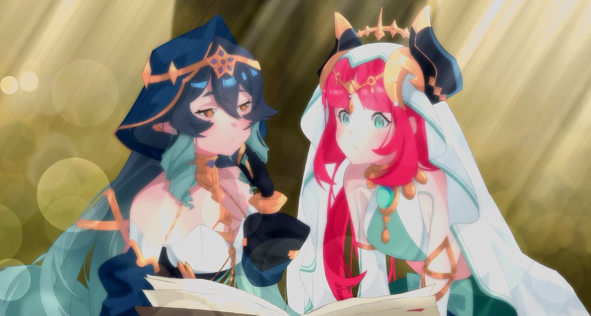Nefylia's tweet photo. @SonyaKruegerVA @Strwberrychrori Miss Ma'am may I please ask your opinion on my beloved rarepair of Nilou x Layla? 
(art link https://t.co/uOjdBkyUnk)
I love them a very normal amount and I will be writing silly romance of them for years https://t.co/A3tTu4KBsa