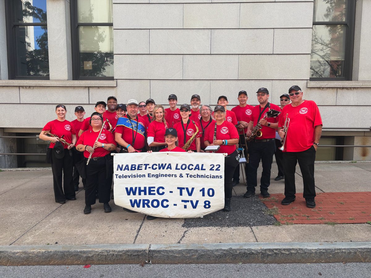 NABET_22's tweet photo. Today we marched in the City of Rochester's Labor Day Parade! Our union president, Bob Pastecki, was honored as the Grand Marshal of this year's parade, recognizing the ongoing fight at @News_8  #unionstrong #laborday2025 #nabetcwa #labordayparade https://t.co/T60GPHKsUD