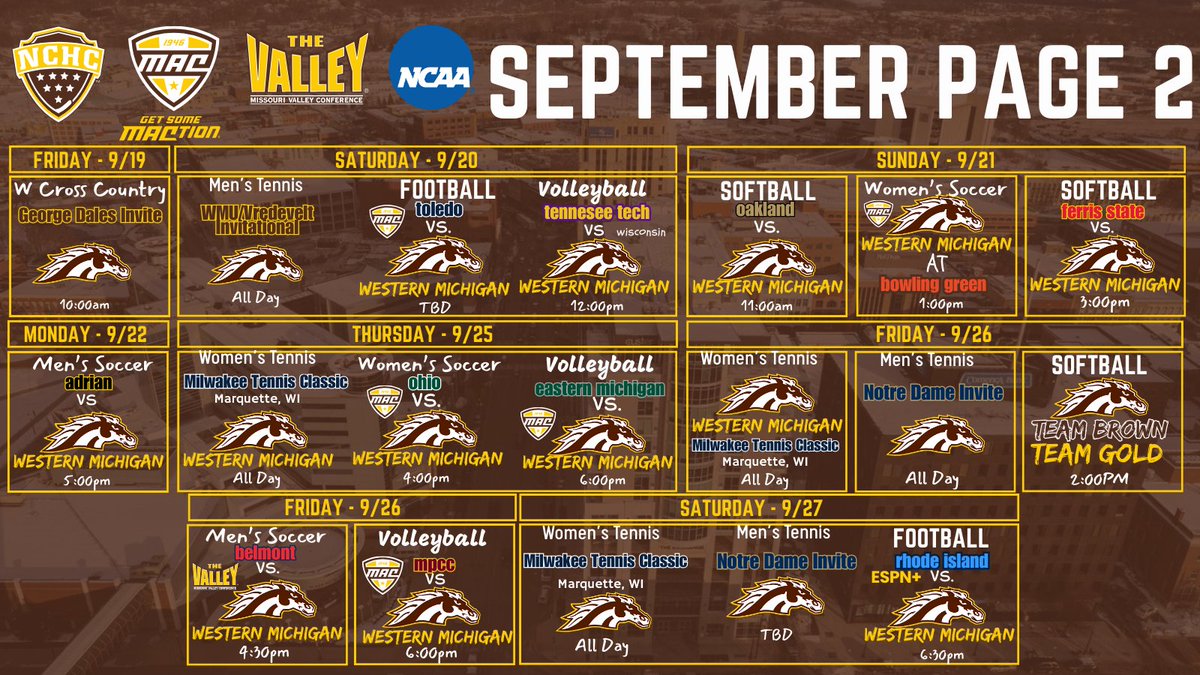 BroncoBarn's tweet image. The September Sports Calander is so big we had to add 2 more pages!

What events are you going to this month?
#MACtion #TheValleyRunsDeep