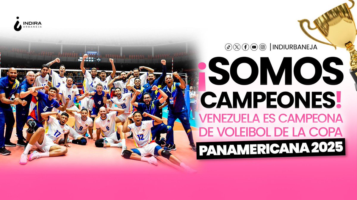 Indira Urbaneja (@indiurbaneja) on Twitter photo 🇻🇪🏆¡ORGULLO NACIONAL! 
La selección venezolana de voleibol se consagró campeón de la Copa Panamericana luego de vencer a México en cuatro sets. 
Felicidades muchachos 👏🏻❤️ 🇻🇪🏆¡ORGULLO NACIONAL! 
La selección venezolana de voleibol se consagró campeón de la Copa Panamericana luego de vencer a México en cuatro sets. 
Felicidades muchachos 👏🏻❤️