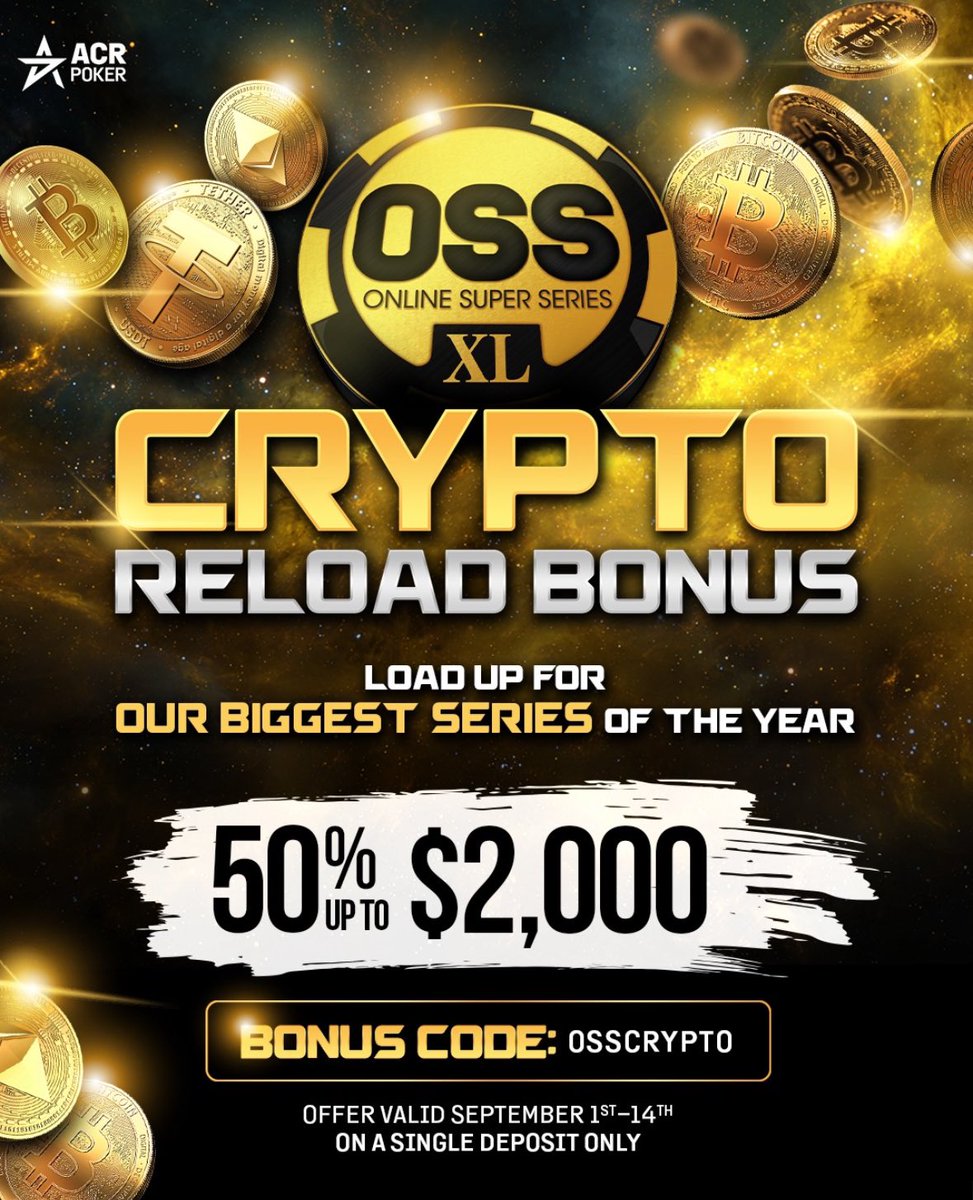 The OSS on @ACR_POKER starts this weekend but our crypto deposit offer  starts now!! If you need to reload make sure to use code “osscrypto”