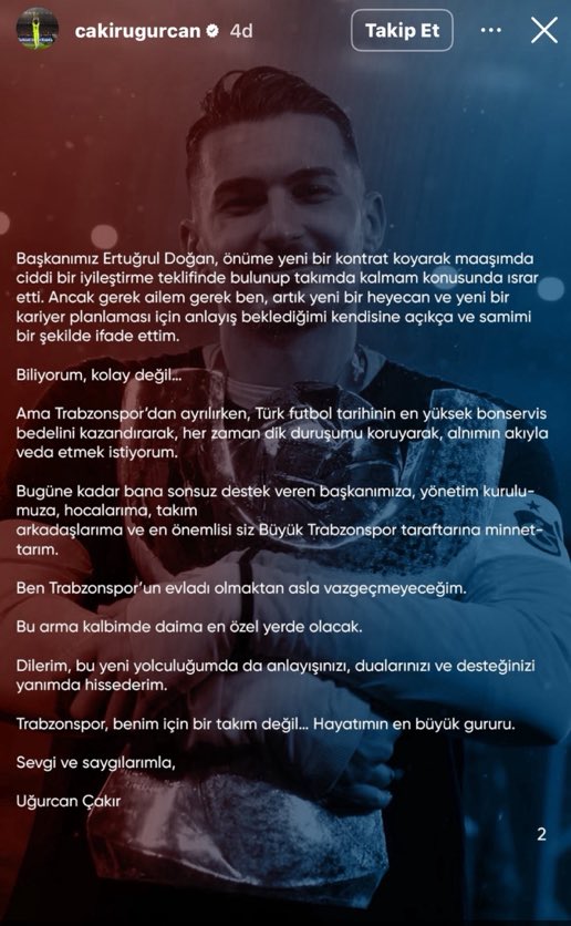 Bu açıklamayı bu kadar güzel açıklamış <a href="/cakirugurcan96/">Uğurcan Çakır</a>  kırmadan dökmeden büyük takımdan büyük bir takıma gelmek nasıl oluru gösterdiğin için yüreğine sağlık.💛❤️