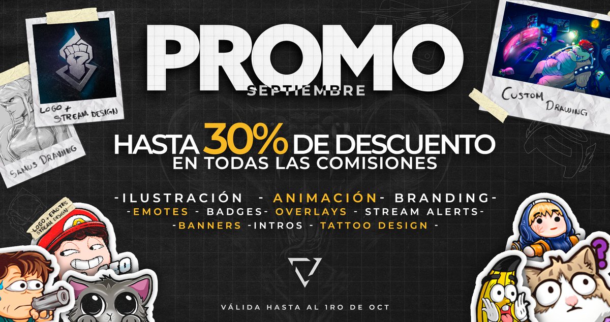 Por motivos personales y coincidente a mi aniversario como diseñador, trayendo esta promo para septiembre en todos mis servicios🫡

Con codigo de descuento en ko-fi:ko-fi.com/korak_gl/link/… 
También aplica en proyectos custom por DM. 

Si lo comparten me ayudan millones 🫶🏼