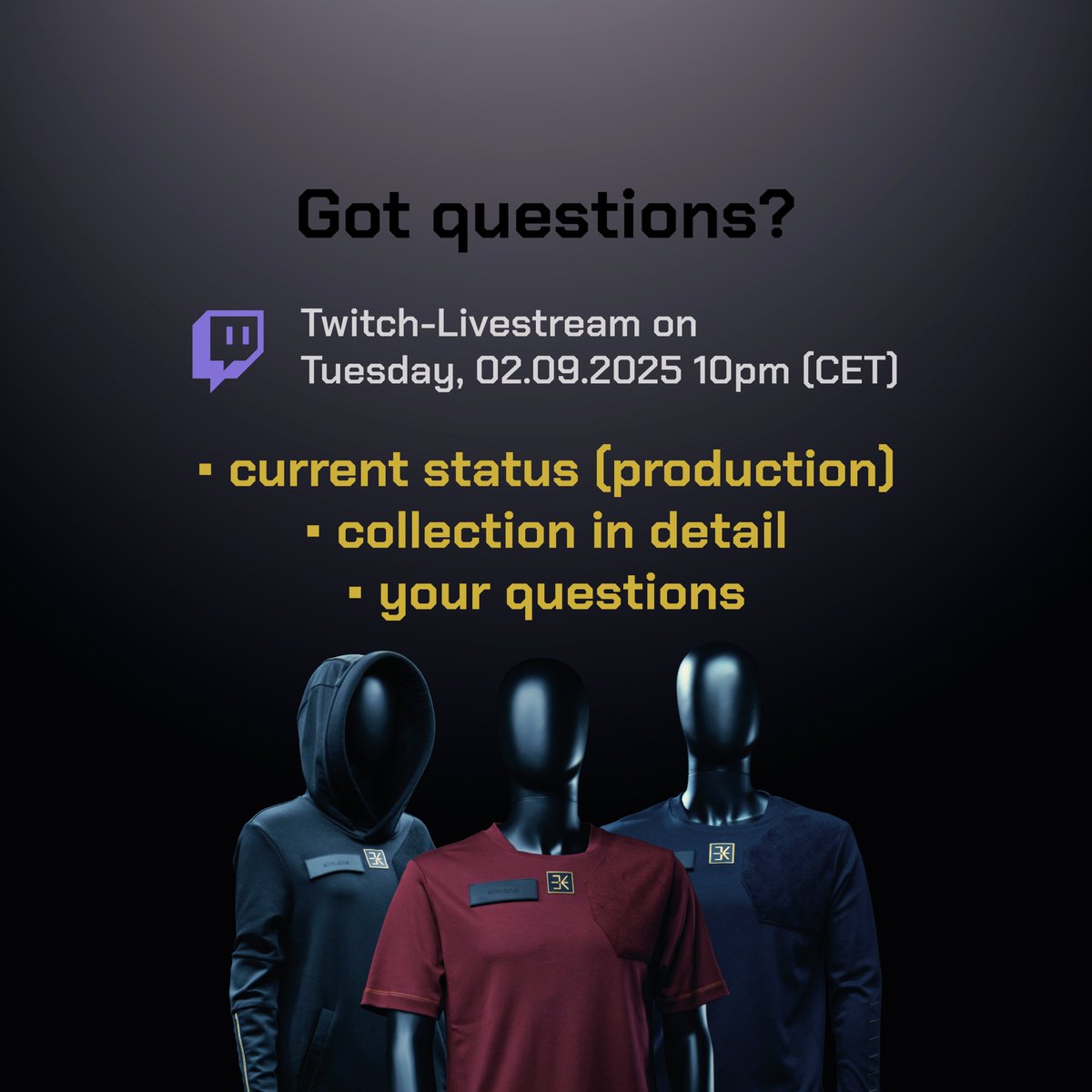 We heard you!

2 days before ending our Kickstarter  campaign we are streaming on Twitch, presenting the aim.​one collection live and giving you the opportunity for a Q&amp;A.

See you there!
twitch.tv/ewear_company

#aimone by #eWear
#causeyougotgame
#kickstarter
#twitch