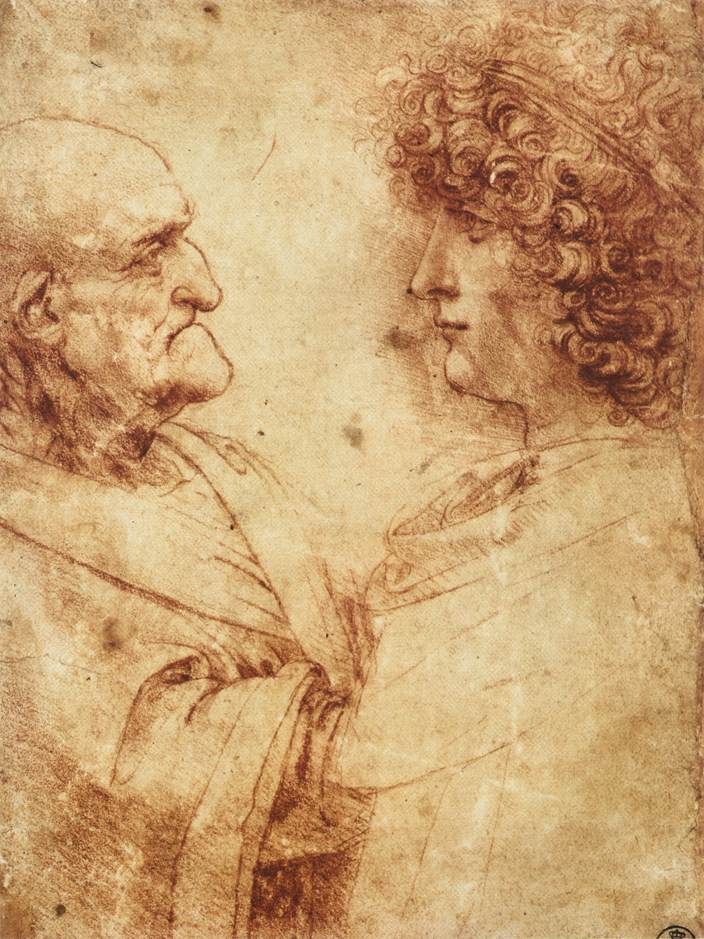 Heads of an old man and a youth #artbots #davinci