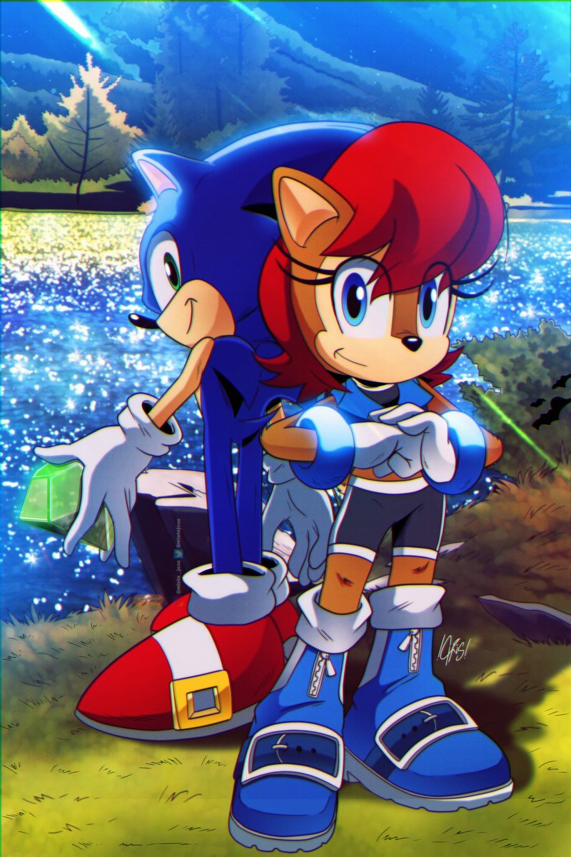 ✨Back to working a lot of hours so I've only got time to update some older pieces. Here's a favorite with Sonic the Hedgehog and Sally Acorn from a few years ago✨