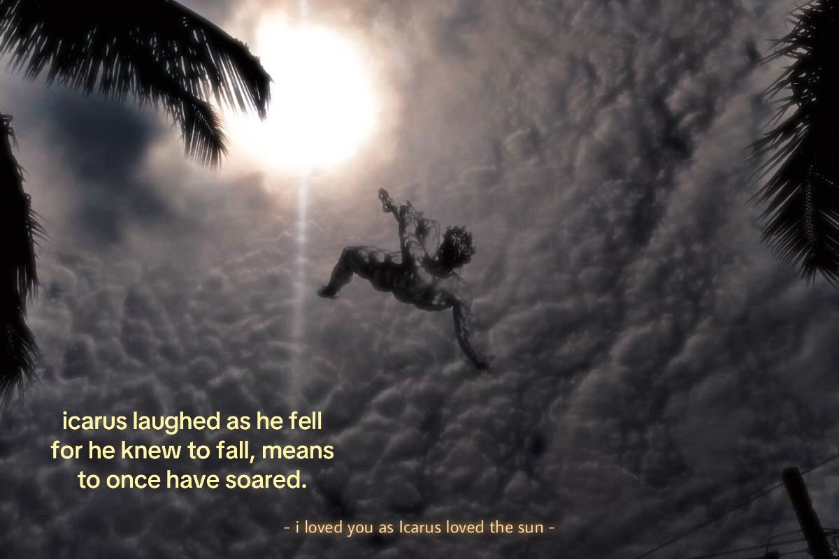 masterleku's tweet image. Icarus laughed as he fell for he knew to fall - means to once have soared.