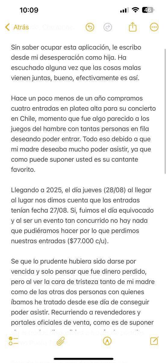 nppsnp's tweet photo. @CHAYANNEMUSIC Estimado, @CHAYANNEMUSIC 
Sin saber ocupar bien esta aplicación, escribo desde mi desesperación como hija. Ha escuchado alguna vez que las cosas malas vienen juntas: avergonzada, estafada y cansada.
Necesito ayuda para cumplirle un sueño a mi madre.
💌natiplanescontacto@gmail.com https://t.co/09GXSMRXSW
