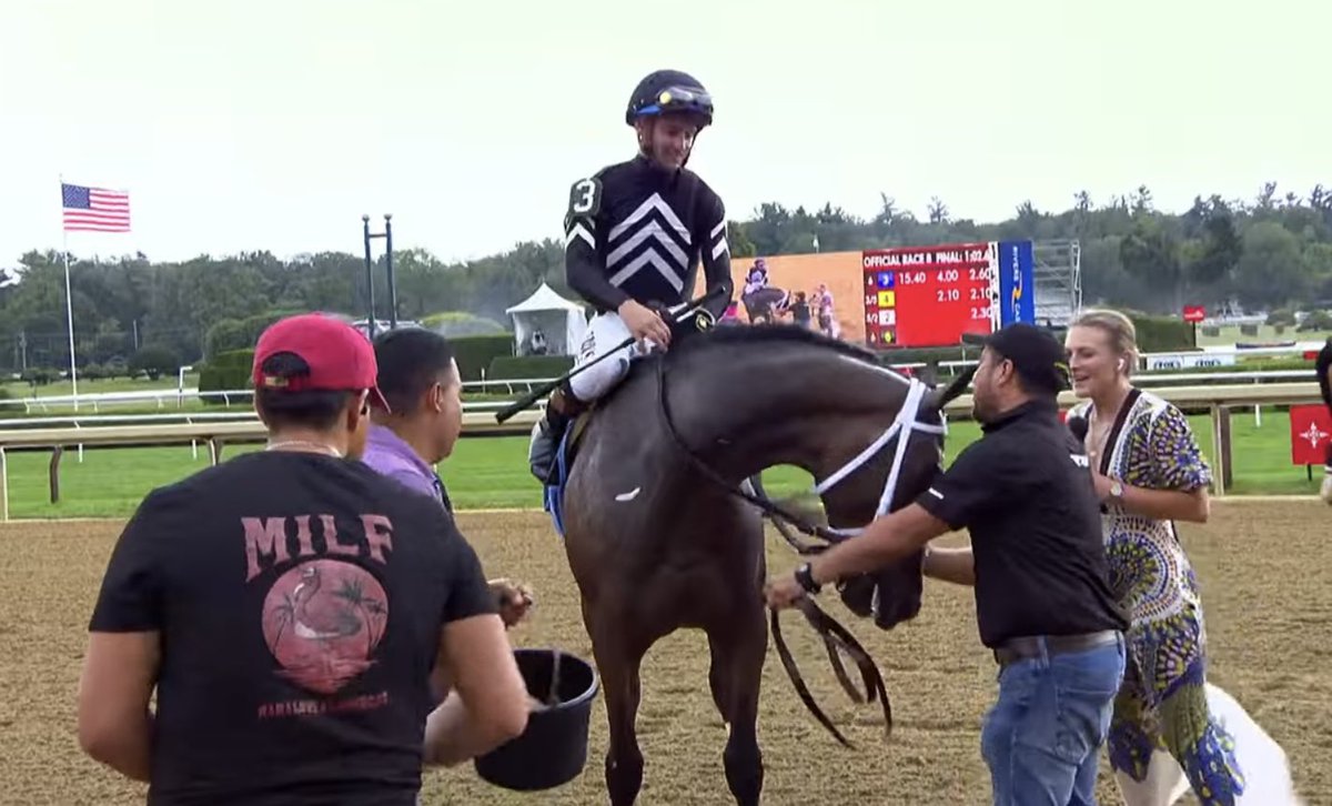 MontgomeryBrews's tweet photo. Congratulations to Todd Pletcher and his team (one in particular) on winning (in a tie) the Saratoga training title. Things really seemed to take off with the appearance of the #MILFMan. Hope he gets a well-deserved bonus. Remember, not all heroes wear capes. https://t.co/OadEHexcWn
