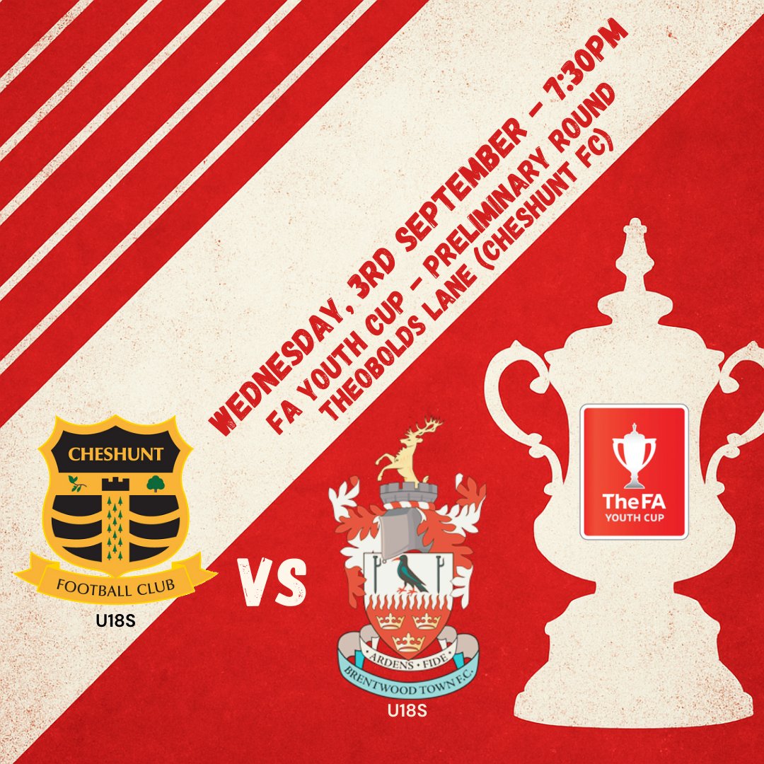 BrentwoodTownFC's tweet image. 💫 U18s IN FA YOUTH CUP ACTION! 💫

Our young #Blues head to Theobalds Lane tomorrow night to take on Cheshunt U18s - 7:30pm KO! 🙌

If you can, get down there &amp;amp; show your support – #TheFutureIsBlue 🩵🧡
