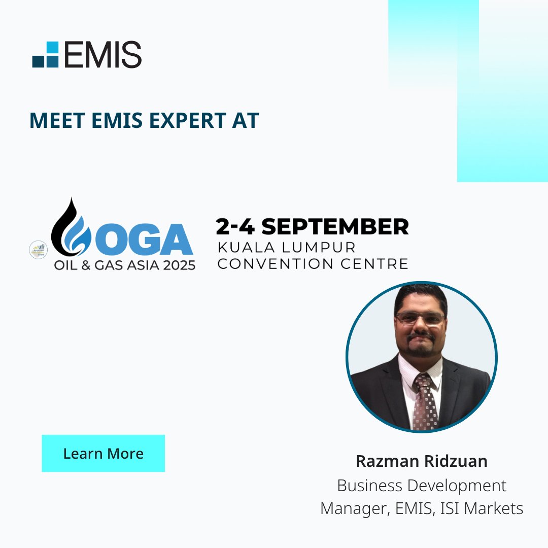 EMIS is ready to attend the Oil &amp; Gas Asia 2025 Conference this week in Kuala Lumpur. If you’re attending, don’t miss the chance to meet Razman Ridzuan and explore how our intelligence can support strategic decisions  eu1.hubs.ly/H0mHVp10