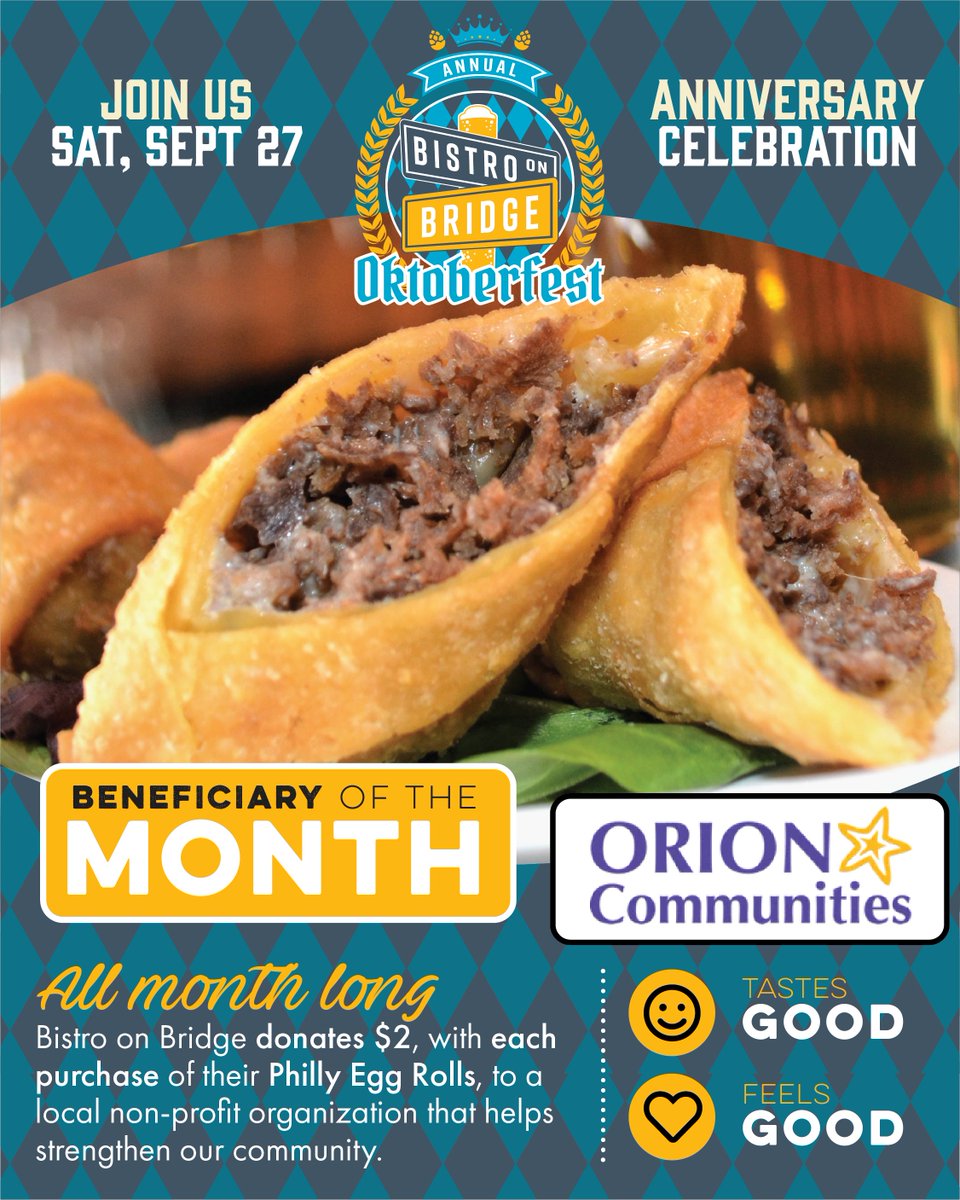 BistroonBridge's tweet photo. New Month! And that means we're kicking it off with two new Campaigns to support Local Non Profits! @orion_communities and @bdaoutreach. 

#BistroOnBridge #Phoenixville #Nonprofit #SupportLocal #CommunityImpact #LocalCharity #GiveBack https://t.co/FKftpoU9Ht