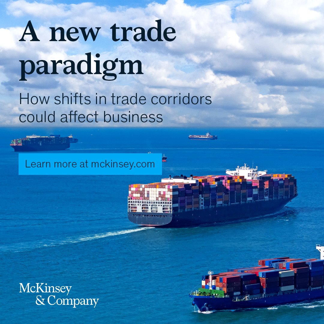 The shifting tectonic plates of global trade could put $14 trillion of trade value at stake by 2035. Depending on the scenario, over 30% of global trade could swing from one trade corridor to another. 

Learn how businesses can prepare for volatility: mck.co/tradecorridors