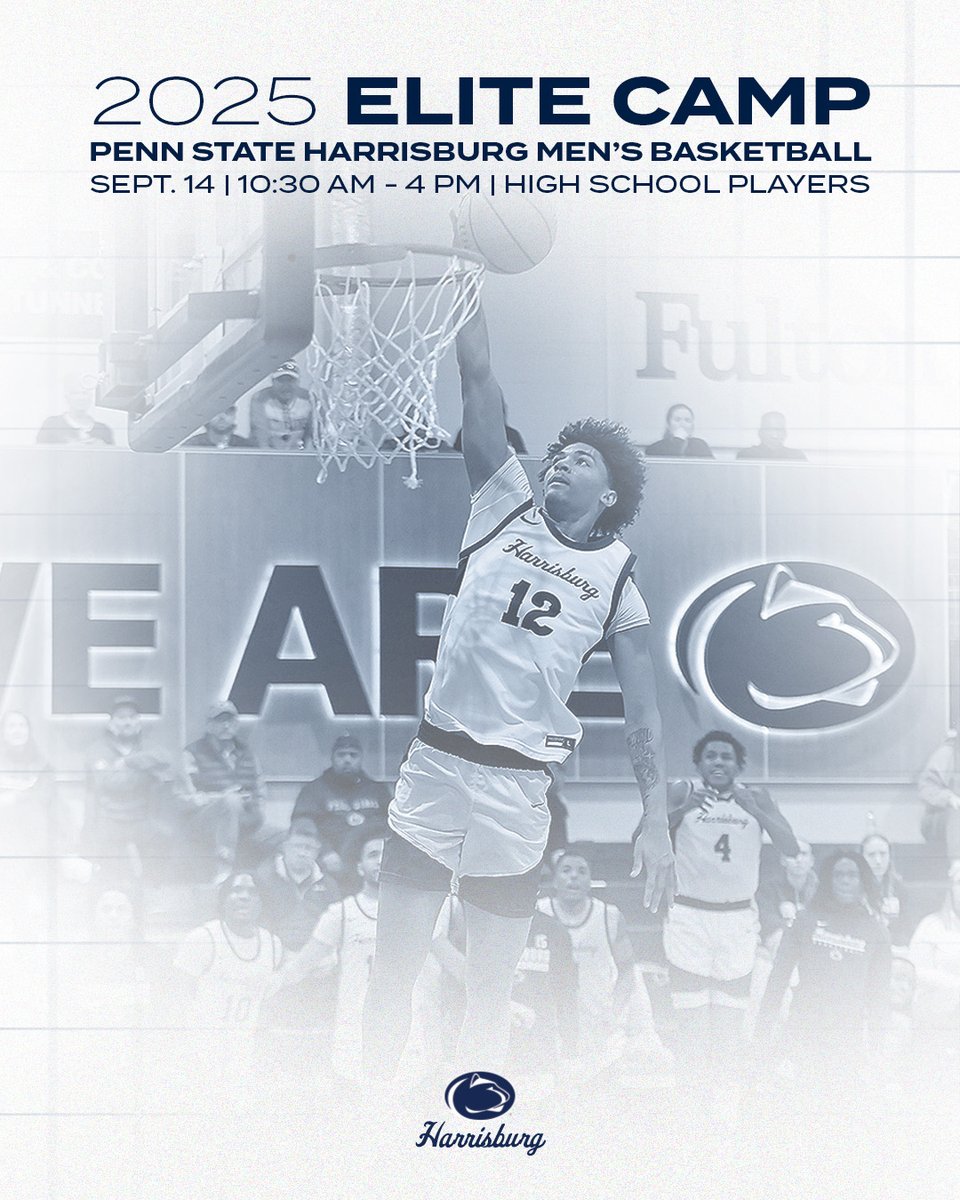 🏀PSU Harrisburg Men's Basketball Elite Camp🏀
Updated with correct date!
13 days away! 

$75 

📅Sunday, September 14, 2025  ⏲️10:30am-4:30pm

For players who want to get better &amp; demonstrate their winning abilities as a teammate

psuharrisburgsports.com/sports/2025/7/…
