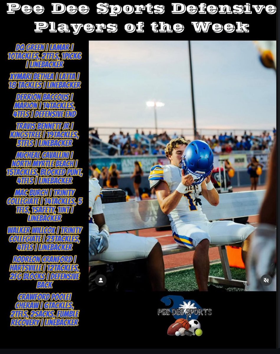 Thank you <a href="/peedeesportss/">Pee Dee SC High School Sports Page</a> for putting me on the Defensive players of the week list🤙