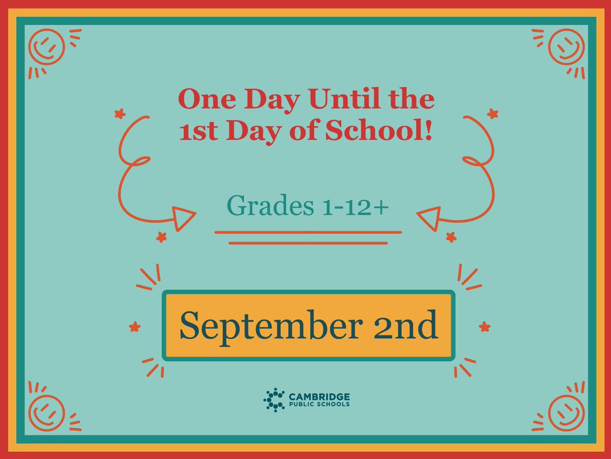 Cambridge Schools (@cambridge_cpsd) on Twitter photo Tomorrow is the big day! We can't wait to welcome back students in grades 1-12+ for the first day of the 2025-26 school year! Tomorrow is the big day! We can't wait to welcome back students in grades 1-12+ for the first day of the 2025-26 school year!