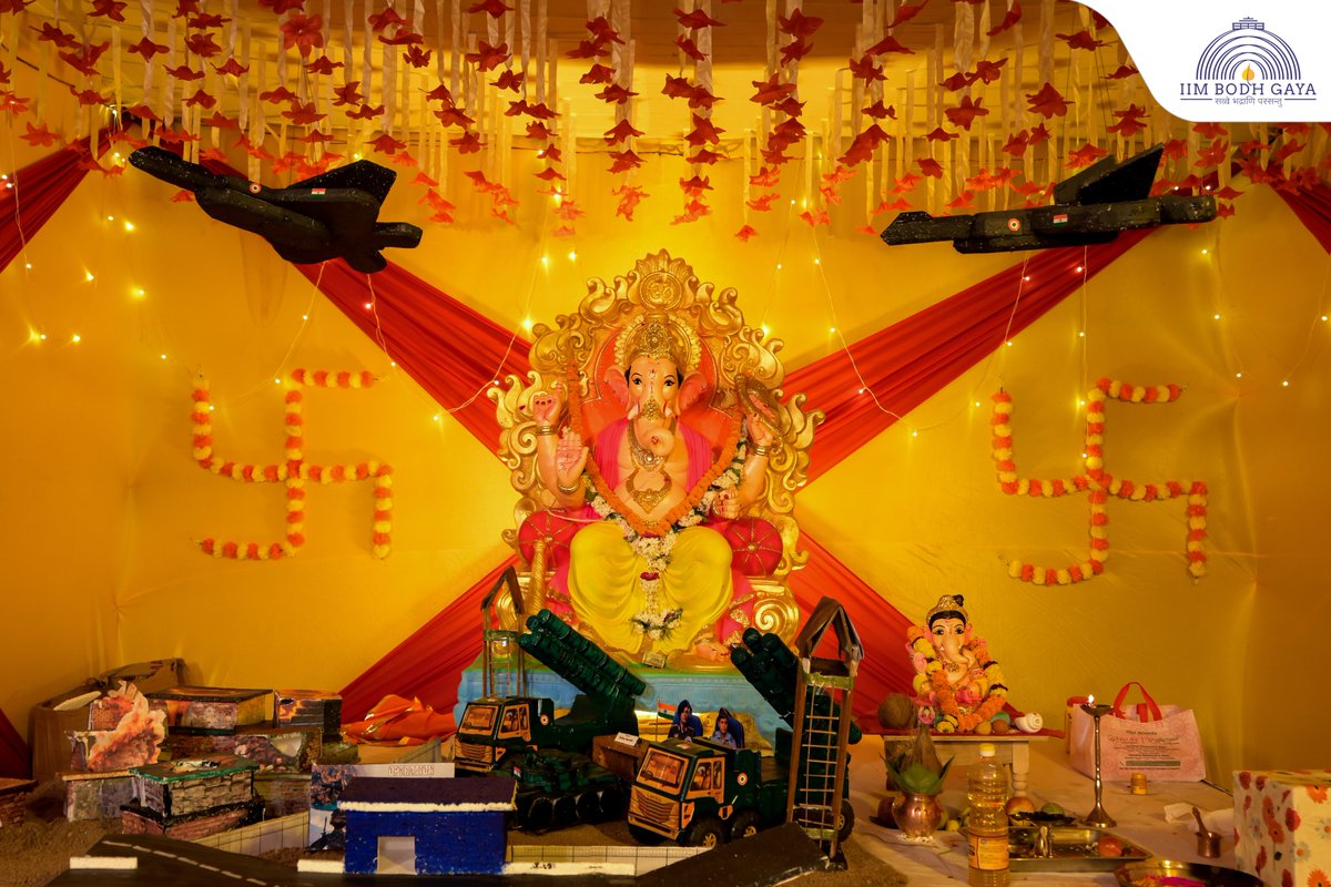 IIMBodhGaya's tweet photo. When Bappa arrives, joy follows!
Five days of devotion &amp; togetherness lit up IIM Bodh Gaya.
Swipe to relive the aartis, the smiles &amp; the visarjan.
Ganpati Bappa Morya!

#GaneshChaturthi #BappaMorya #FestivalVibes #CampusCelebrations #IIMBodhGaya #TheEnlighteningIIM #IIMLife https://t.co/nICM4jSFd6