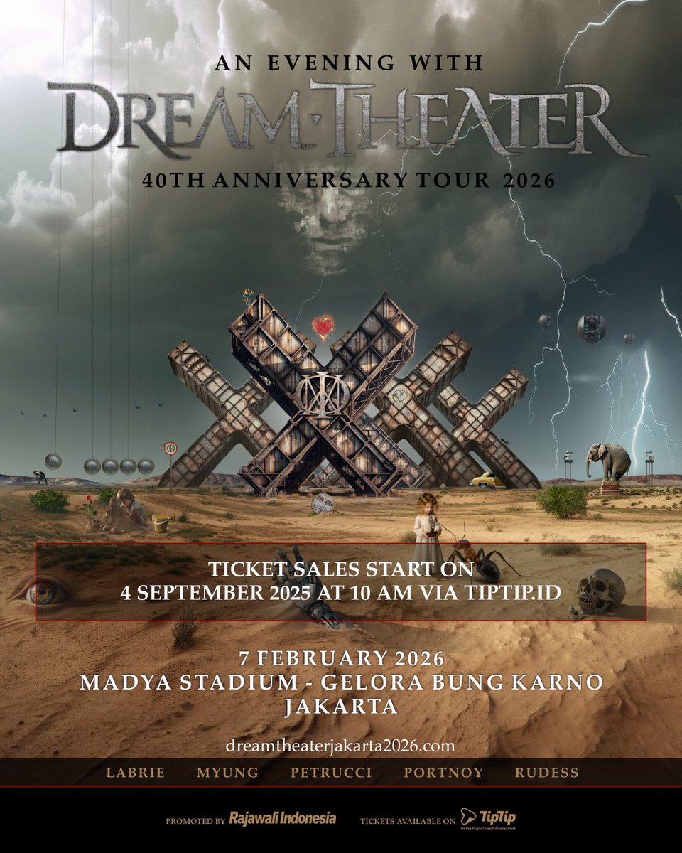 RajawaliIndo's tweet photo. The Wait is Over!
DREAM THEATER live in Indonesia as part of their 40th Anniversary Tour 2026. 

Mark your calendar ‘cause the tickets go on sale on September 4th, 10 A.M, exclusively on https://t.co/17A98p83UP

#DreamTheater40 #DreamTheaterLiveInJakarta #40thAnniversaryTour https://t.co/sYdqEycFlD
