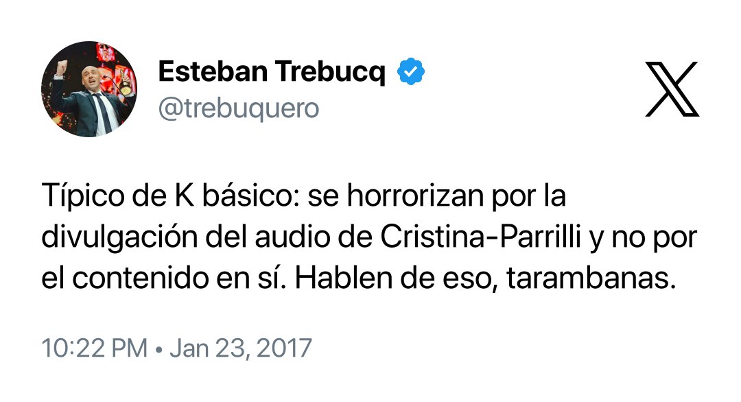 El contenido del cual Trebucq se horrorizaba (2017): "Soy yo, Cristina, pelotudo!"

El contenido del cual Trebucq no se horroriza (2025): la hermana del presidente choreando la guita de los discapacitados