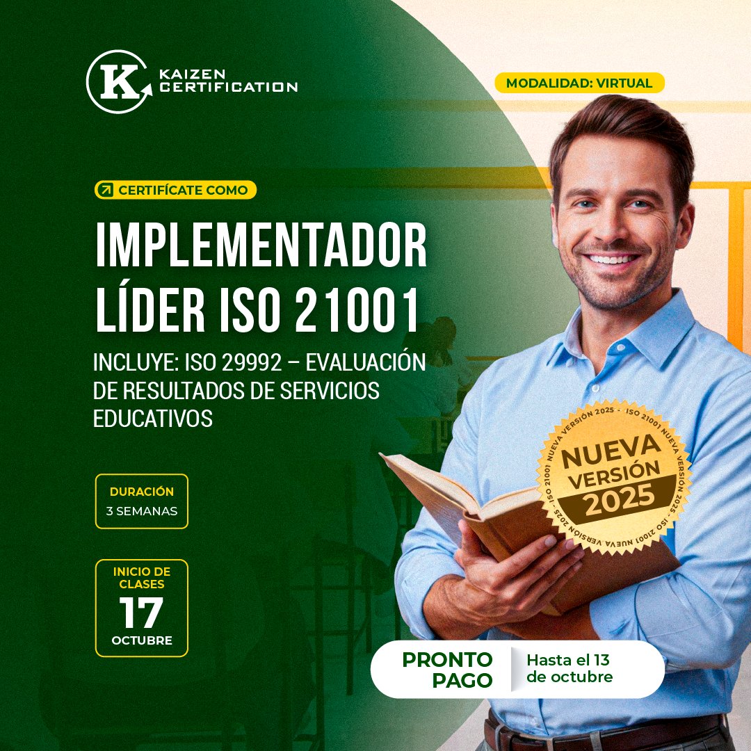 👨‍🎓¡𝐂𝐞𝐫𝐭𝐢𝐟𝐢́𝐜𝐚𝐭𝐞 𝐜𝐨𝐦𝐨 𝐈𝐌𝐏𝐋𝐄𝐌𝐄𝐍𝐓𝐀𝐃𝐎𝐑 𝐋𝐈́𝐃𝐄𝐑 𝐒𝐆𝐎𝐄 𝐈𝐒𝐎 𝟐𝟏𝟎𝟎𝟏:𝟮𝟬𝟮𝟱! Domina el estándar global para la gestión educativa y potencia la calidad de los servicios académicos en tu institución.
Mayor información ➡️ lnkd.in/ebvhaMab