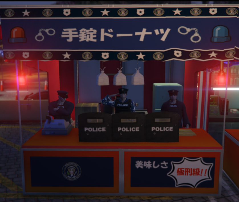 unparacity's tweet photo. 🎆アンパラ夏祭り2025🎆無事終了しました！
お目当てのアイテムは手に入りましたか？
夏祭りの屋台各店舗がんばりました！
PD・EMSも初の飲食展開お疲れさまでした！
※何回か思出画像をポストします

アンパラへの参加方法は公式HPへ！
https://t.co/eKug9bpZDi
＃UnparalleledCity #FiveM #GTAV https://t.co/6XkkLUQNU1