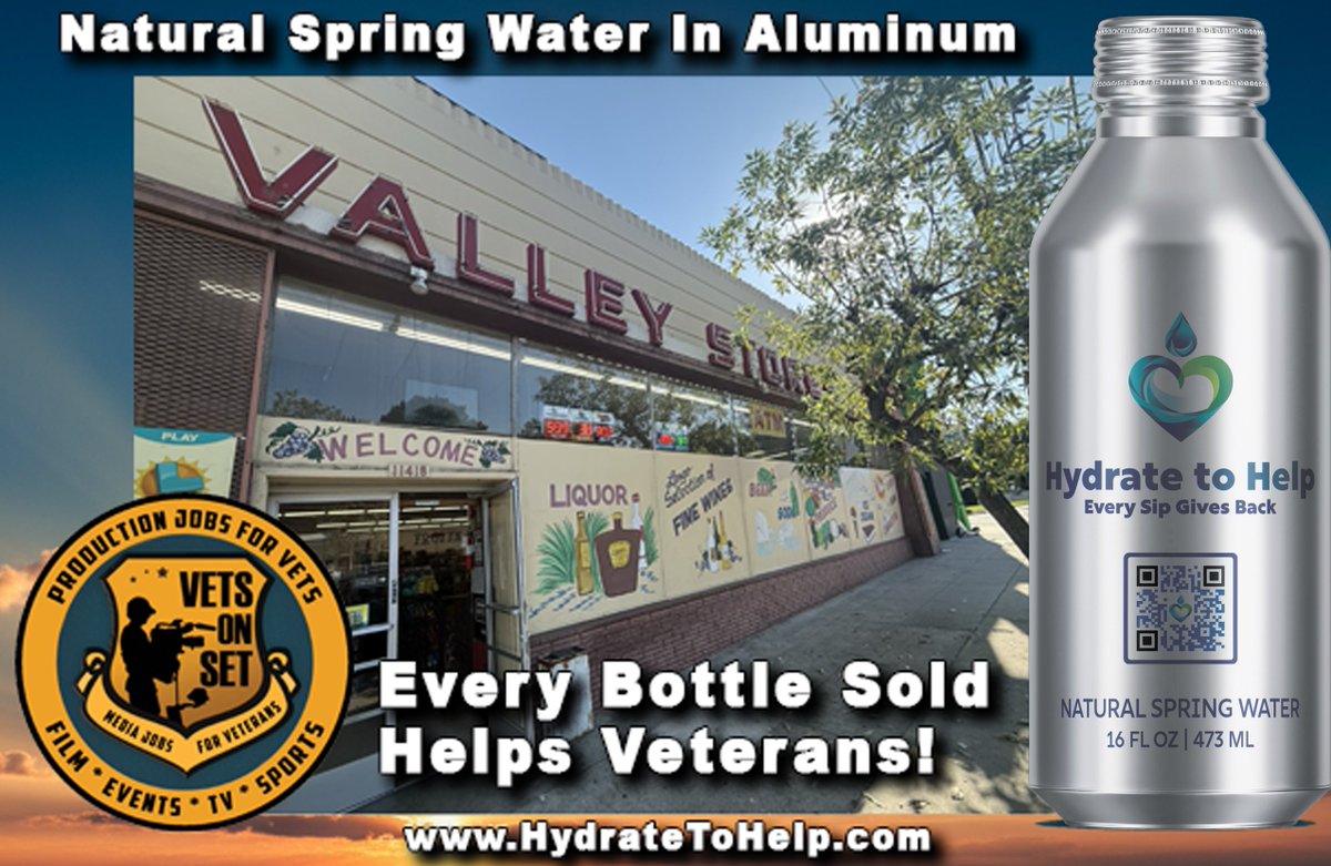 VetsOnSet's tweet image. We are SO excited to announce the launch of our collab with Hydrate To Help! ✨

With every bottle of water sold HTH will donate to Vets on Set.

Find it starting TODAY at The Valley Stores Market on Moorpark in Studio City! 

#VetsOnSet #HydrateToHelp #SupportVets #StudioCity