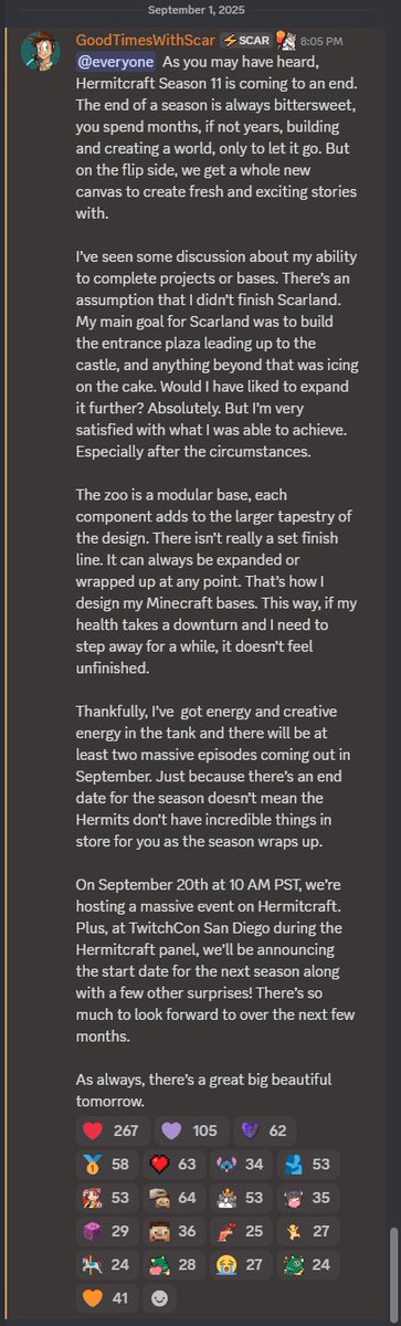 GTWScar's tweet image. An update on the end of Hermitcraft season 10 and more.