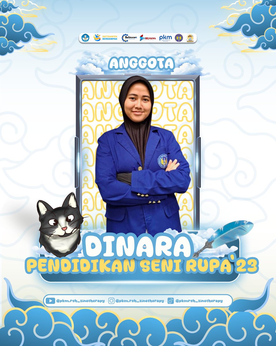 zinetherapy's tweet image. Halo sobat ziness!👋🏻

☀️ Yuk kenalan sama anggota tim dari Zine Therapy ☀️

🦋 MEET OUR TEAM 🦋
1. Dinara
2. Aditia
3. Nabila
4. Nia

Simak profil lengkapnya di Instagram kami ya😉 instagram.com/pkm.rsh_zineth…

#pkm #pkm2025 #pkmpendanaan #zinetherapy #terapiseni