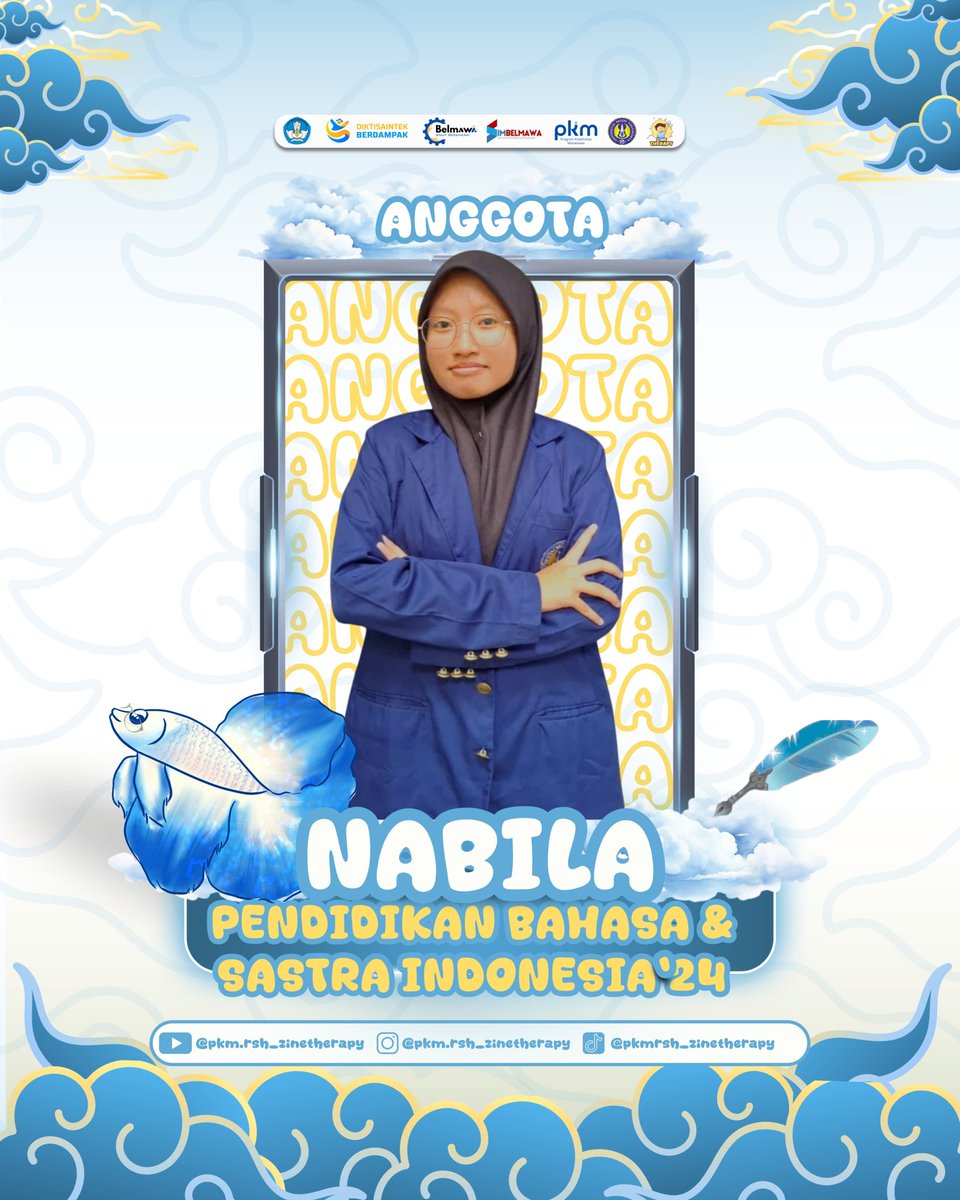 zinetherapy's tweet image. Halo sobat ziness!👋🏻

☀️ Yuk kenalan sama anggota tim dari Zine Therapy ☀️

🦋 MEET OUR TEAM 🦋
1. Dinara
2. Aditia
3. Nabila
4. Nia

Simak profil lengkapnya di Instagram kami ya😉 instagram.com/pkm.rsh_zineth…

#pkm #pkm2025 #pkmpendanaan #zinetherapy #terapiseni
