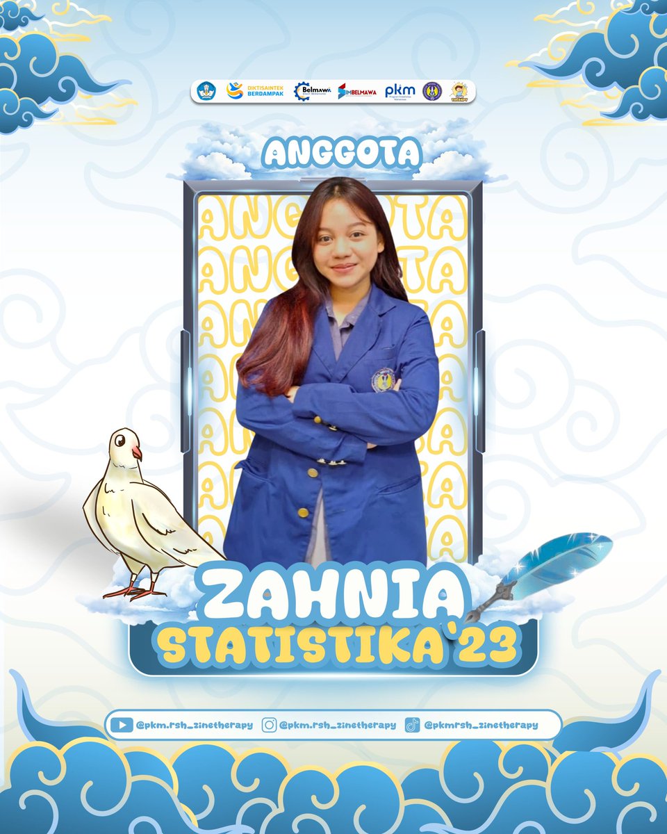 zinetherapy's tweet image. Halo sobat ziness!👋🏻

☀️ Yuk kenalan sama anggota tim dari Zine Therapy ☀️

🦋 MEET OUR TEAM 🦋
1. Dinara
2. Aditia
3. Nabila
4. Nia

Simak profil lengkapnya di Instagram kami ya😉 instagram.com/pkm.rsh_zineth…

#pkm #pkm2025 #pkmpendanaan #zinetherapy #terapiseni