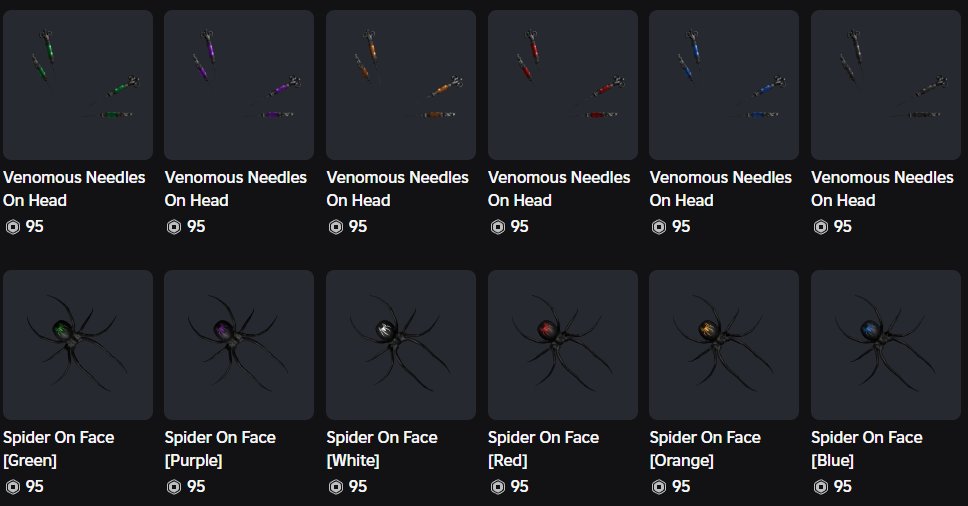 Cashed0utDev's tweet image. New Unique Halloween UGC Venomous Needles On Head+Spiders On Face With An Affordable Price Of 95 Robux!
Shop Here! : roblox.com/communities/36…
#ROBLOX #RobloxUGC #RobloxUGCLimited #robloxart #blender #modeling #skills #fashionstyle #Halloween2025 #Halloween