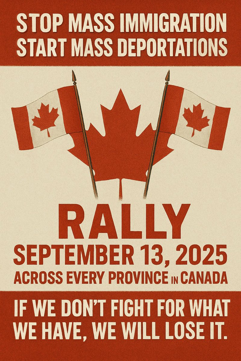 PuckDaddy93's tweet photo. I've had many requests for events to be put on in different cities across Canada on September 13th. This would take people to step up!

I know this may be a Hail Mary, but it's worth a shot. Can we get patriots from at least every major city across this country to put an event together under the Canada First Banner?

Same message.
Same time.
Same day.
In every major city?

If I can do it, you can too.
If you're up for it, let me know.
Let's go. 
Canada First.
Canadians First!🫡🇨🇦