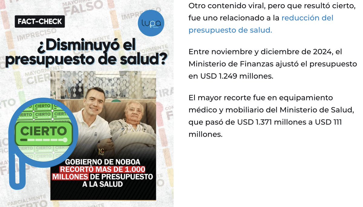 Bancada Ciudadana (@bancadarc5) on Twitter photo La reducción del presupuesto en salud no fue un error: ha sido la sentencia de muerte para miles de ecuatorianos.
<a href="/DanielNoboaOk/">Daniel Noboa Azin</a> es responsable de este desmoronamiento por su gobierno irresponsable, inhumano e incompetente. #SOSsalud
Fuente: <a href="/LupaMediaEC/">Lupa Media</a> La reducción del presupuesto en salud no fue un error: ha sido la sentencia de muerte para miles de ecuatorianos.
<a href="/DanielNoboaOk/">Daniel Noboa Azin</a> es responsable de este desmoronamiento por su gobierno irresponsable, inhumano e incompetente. #SOSsalud
Fuente: <a href="/LupaMediaEC/">Lupa Media</a>