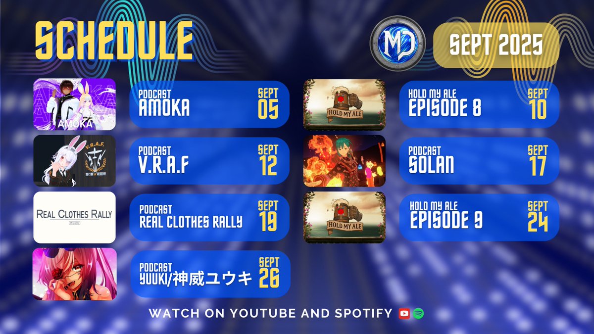 here is the lineup for the month of September! what an exciting list of episodes!
