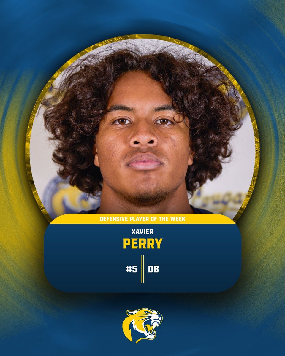 Congratulations to College of the Canyons Week 1 Defensive Player of the Week, Xavier Perry.

💛💙🏈💙💛

#CougarBuilt
#CougarStrong
#ThisIPromise